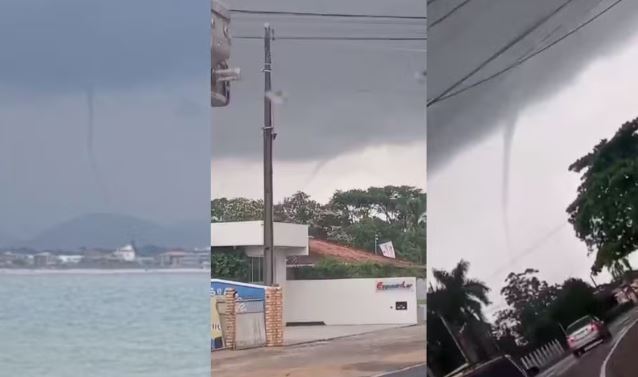 Tromba d’água se forma em São Francisco do Sul, em Santa Catarina