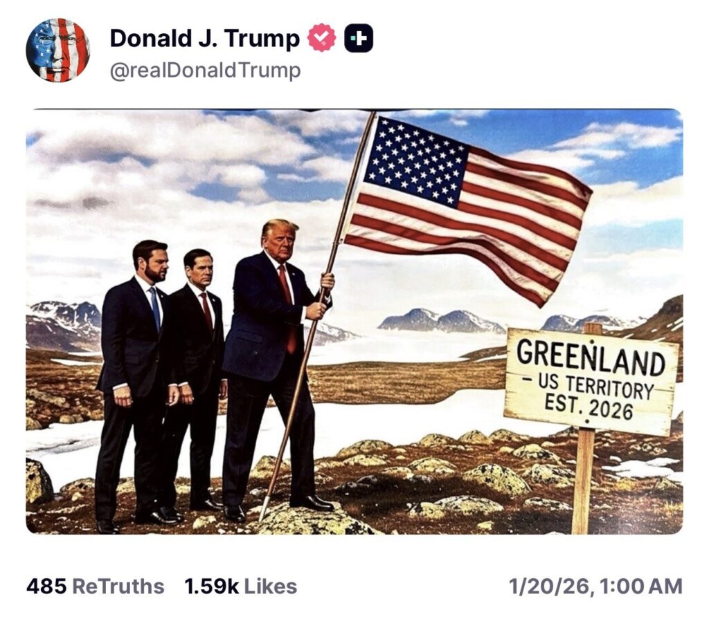 Trump publica imagem de IA cravando bandeira dos EUA na Groenlândia