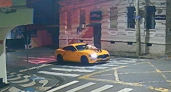 Homem é flagrado dirigindo Mustang com mulher em cima do capô em Ponta Grossa